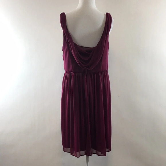 David's Bridal Purple Bridesmaid Sangria Dress Womens 14 CowlBack Pleated Maroon - Picture 4 of 13